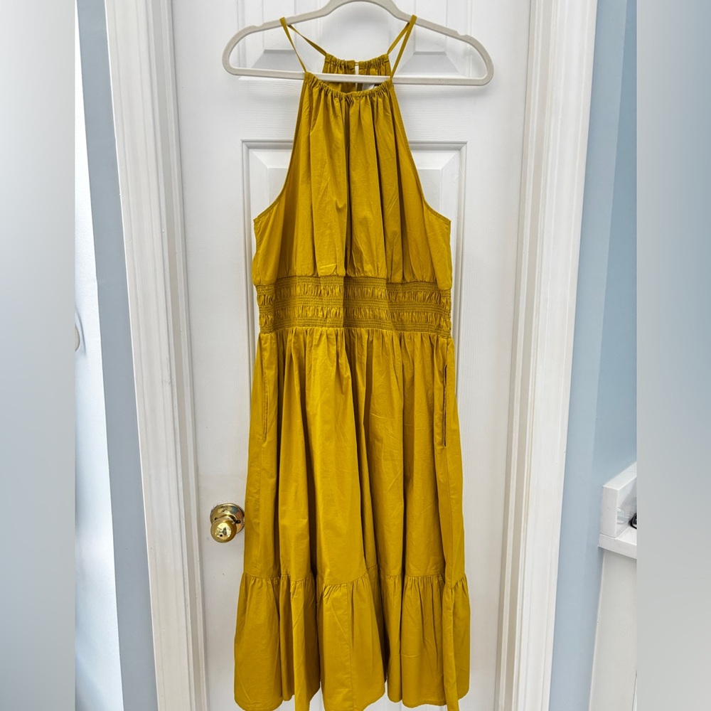 Chartreuse/mustard yellow midi dress